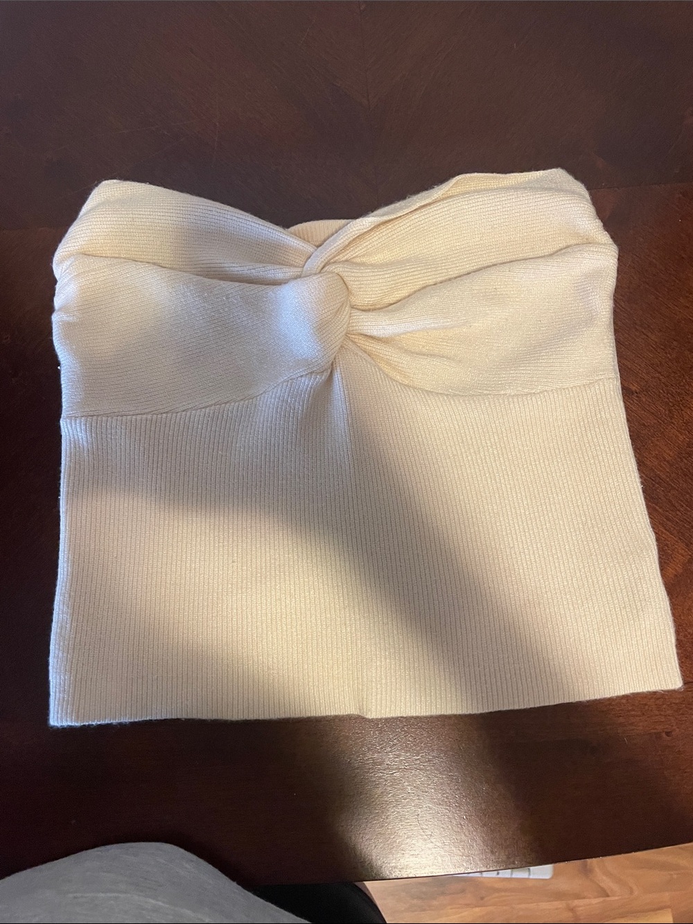 Cream Twist-Front Strapless Knit Tube Top